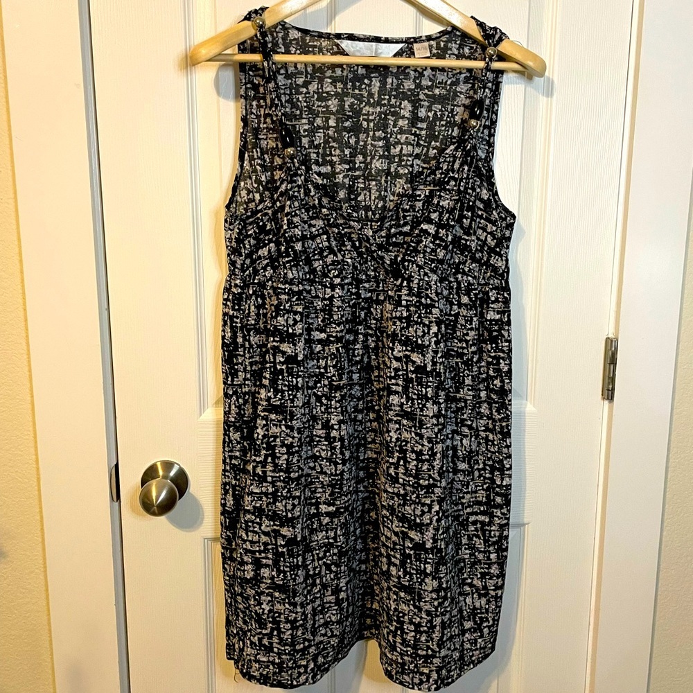 Avenue sheer black white silver swim cover up dress w/ beads plus sz 14/16
